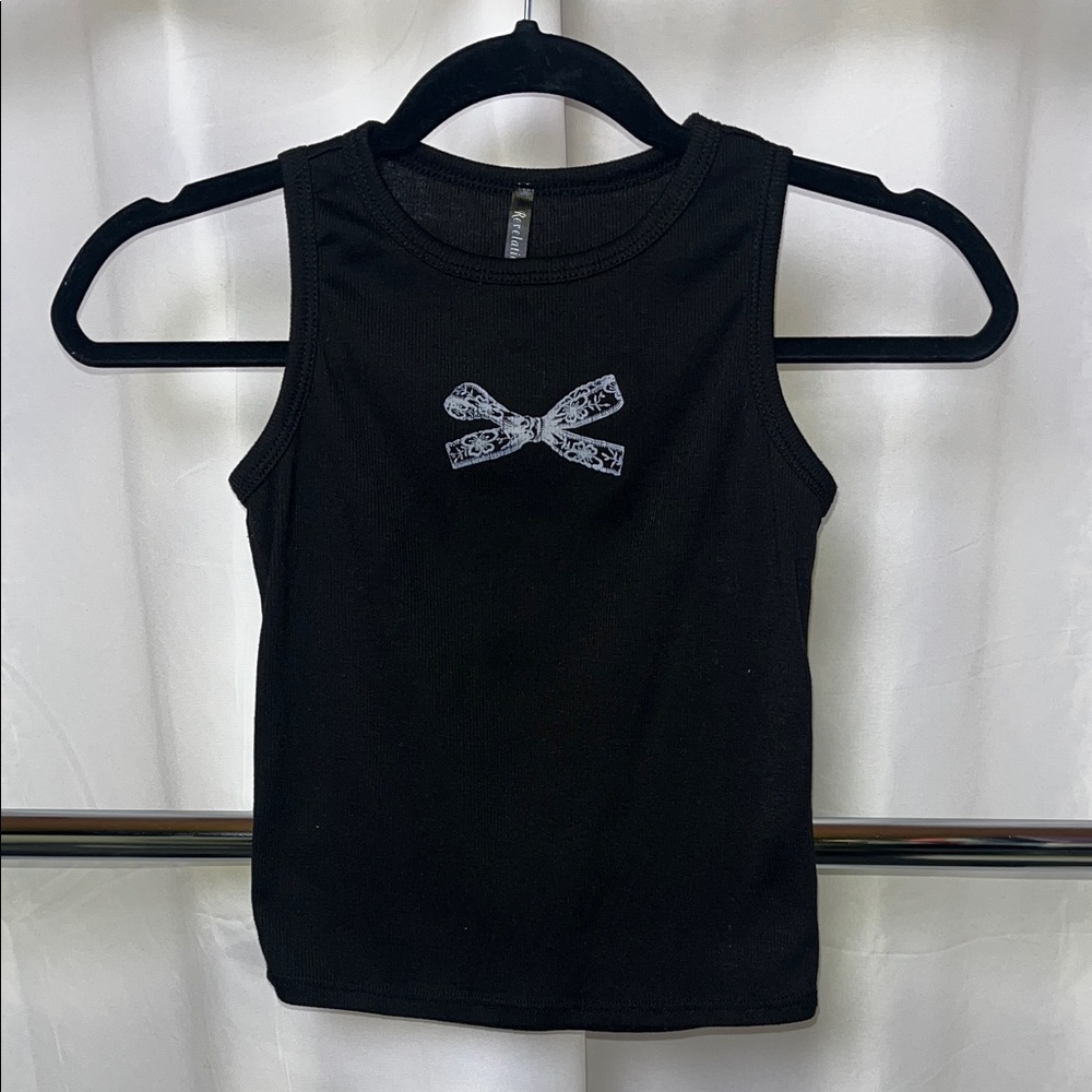 Revelation girls Black ribbed Tank Top with Bow design size medium